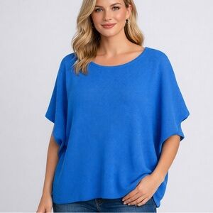 Cyrus NYC Blue Knit Top 2X Oversized Dolman Sleeve Rayon Blend